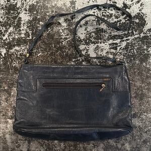 SAS Navy Blue Leather Vintage Shoulder Bag 12x9x2"